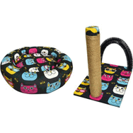 Bio Sand Desenli Simit Kedi Yatağı ve Tırmalama Seti Kedi Desenli
