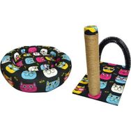 Bio Sand Kedi Desenli Simit Kedi Yatağı ve Kaşımalı Tırmalama Seti