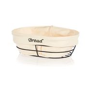 Biradlı Siyah Telli 26x17x6,5 cm Beyaz Bezli Oval Ekmek Sepeti