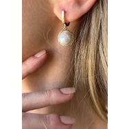 Birinci1926 14 Ayar Altın Zirkon Taşlı 10 mm Yuvarlak İnci Küpe
