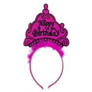Bisepetim 24x15 cm Happy Birthday Neon Fuşya Doğum Günü Tacı