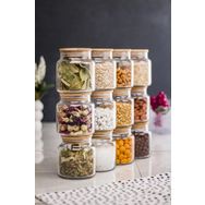 Bisepetim 6'lı 500 ml Set Bambu Kapaklı Cam Kavanoz Baharat Takımı