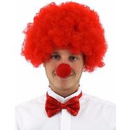 Bisepetim Kırmızı Kıvırcık Afro Bonus Peruk Takma Saç ve Kırmızı Burun Seti