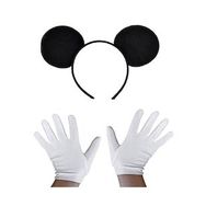 Bisepetim Siyah Mickey Mouse Tacı ve Beyaz Eldiven Seti