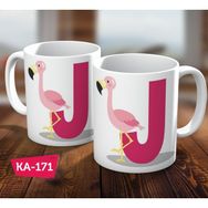 Biz Dijital J Harf Baskılı Filamingo Hediyelik Kahve Kupa Bardak