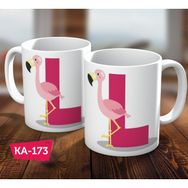 Biz Dijital L Harf Baskılı Filamingo Hediyelik Kahve Kupa Bardak
