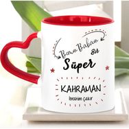 BK 17-499 Kişiye Özel Babalar Günü Temalı Kırmızı Kalpli Beyaz Kupa Bardak