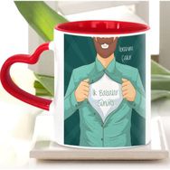 BK 18-500 Kişiye Özel Babalar Günü Temalı Beyaz Kırmızı Kalpli Kupa Bardak
