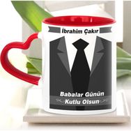 BK 25-507 Kişiye Özel Babalar Günü Temalı Beyaz Kırmızı Kalpli Kupa Bardak