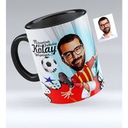 BK Bay Futbolcu Sarı Kırmızı Karikatürlü Siyah Kupa Bardak