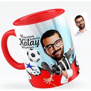 BK Bay Futbolcu Siyah Beyaz Karikatürlü Kırmızı Kupa Bardak