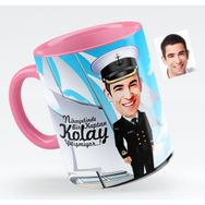 BK Bay Gemi Kaptanı Karikatürlü Pembe Kupa Bardak
