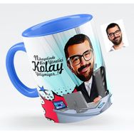 BK Bay Genel Müdür Karikatürlü Mavi Kupa Bardak