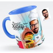 BK Bay Kebapçı Ustası Karikatürlü Mavi Kupa Bardak