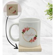 BK Gift Kişiye Özel - 18 Çiçek Tasarımlı Beyaz Kupa Bardak