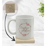 BK Gift Kişiye Özel - 5 Çiçek Tasarımlı Beyaz Kupa Bardak