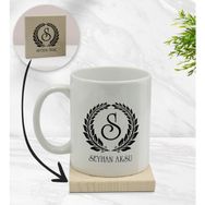 BK Gift Kişiye Özel - 6 Çelenk Baş Harfli İsimli Beyaz Kupa Bardak