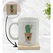 BK Gift Kişiye Özel - 6 Kaktüs Tasarımlı Beyaz Kupa Bardak
