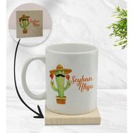 BK Gift Kişiye Özel - 7 Kaktüs Tasarımlı Beyaz Kupa Bardak