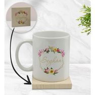 BK Gift Kişiye Özel - 9 Çiçek Tasarımlı Beyaz Kupa Bardak