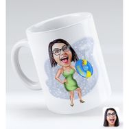 BK Gift Kişiye Özel Tatilci Kadın 6 Karikatürlü Beyaz Kupa Bardak