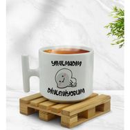 BK Gift Yıkılmadım Dinleniyorum Tasarımlı Middle Beyaz Kupa Bardak