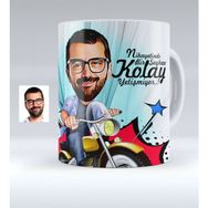 BK Kişiye Özel Bay Motorcu Karikatürlü Beyaz Kupa Bardak
