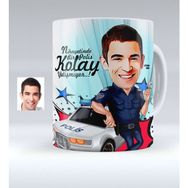 BK Kişiye Özel Bay Polis Karikatürlü Beyaz Kupa Bardak