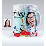 BK Kişiye Özel Bayan Master Chef Karikatürlü Beyaz Kupa Bardak