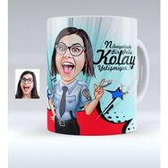 BK Kişiye Özel Bayan Polis Karikatürlü Beyaz Kupa Bardak