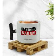 BK Kişiye Özel Canım Babam Tasarımlı Siyah T Kulplu Middle Kupa Bardak