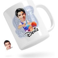 BK Kişiye Özel Erkek Basketbolcu 2 Karikatürlü Beyaz Kupa Bardak