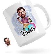 BK Kişiye Özel Erkek Karikatürlü 2 Beyaz Kupa Bardak