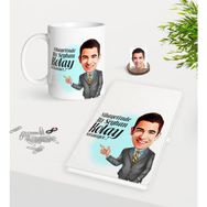 BK Kişiye Özel Erkek Kolay Yetişmiyor Karikatürlü Beyaz Defter ve Kupa