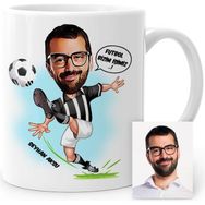 BK Kişiye Özel Futbolcu Siyah Beyaz Karikatür 1 Beyaz Kupa Bardak