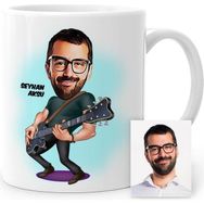 BK Kişiye Özel Gitarist Karikatür Beyaz Kupa Bardak