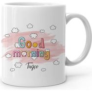 BK Kişiye Özel Good Morning Tasarımlı Beyaz Kupa Bardak