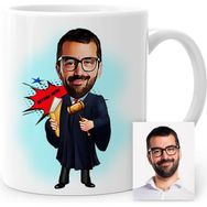 BK Kişiye Özel Hakim Karikatür Beyaz Kupa Bardak