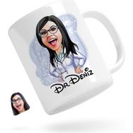 BK Kişiye Özel Kadın Doktor Karikatürlü Beyaz Kupa Bardak