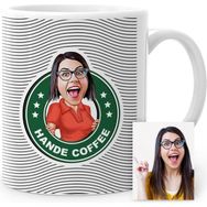 BK Kişiye Özel Kahve Logolu Karikatür Beyaz Kupa Bardak