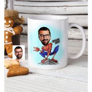 BK Kişiye Özel Örümcek Adam Karikatür Beyaz Kupa Bardak