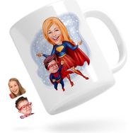 BK Kişiye Özel Süper Anne ve Çocuk Karikatürlü Beyaz Kupa Bardak