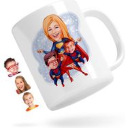 BK Kişiye Özel Süper Anne ve Süper Çocuklar Karikatürlü Beyaz Kupa Bardak