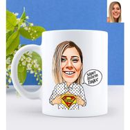 BK Kişiye Özel Süper Annem Karikatürlü Beyaz Kupa Bardak