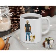 BK Kişiye Özel Tam Boy Erkek ve Köpek Karikatürlü Beyaz Kupa Bardak