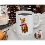 BK Kişiye Özel Tam Boy Kedi Karikatürlü Beyaz Kupa Bardak
