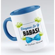 BK Model 1 Dünyanın En Iyi Babası Tasarımlı Mavi Beyaz Kupa Bardak