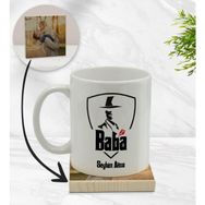 BK Model 15 Kişiye Özel Baba Godfather Tasarımlı Beyaz Kupa Bardak ve Ahşap Bardak Altlığı Hediye Seti