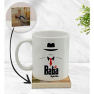 BK Model 17 Kişiye Özel Baba Godfather Tasarımlı Beyaz Kupa Bardak ve Ahşap Bardak Altlığı Hediye Seti