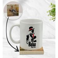 BK Model 18 Kişiye Özel Baba Godfather Tasarımlı Beyaz Kupa Bardak ve Ahşap Bardak Altlığı Hediye Seti